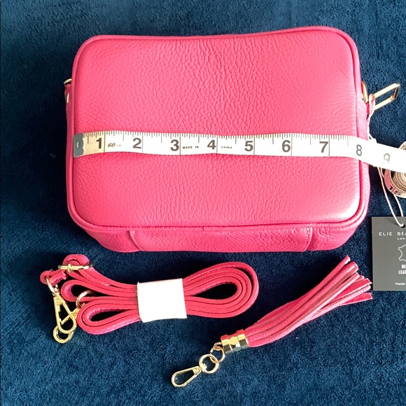 Elie Beaumont London Vibrant Pink Crossbody Bag with Shoulder Strap & Tassel. - Picture 2 of 8